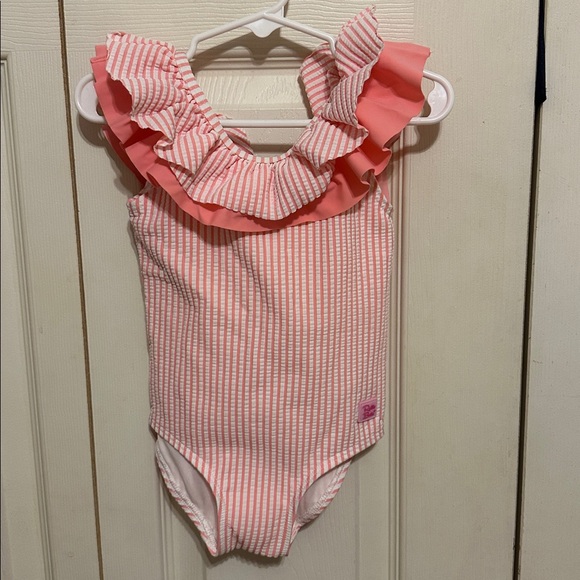 Ruffle Butts pink ruffle and striped one piece - Picture 1 of 4